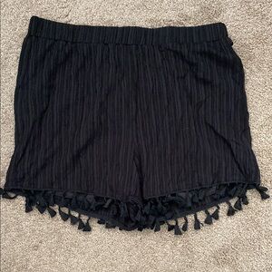 SHEIN Black High Waist Shorts with Pom-Pom Trim